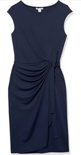 Amazon Essentials Women's Cap Sleeve Boat Neck Faux Wrap Dress with Tie NWT