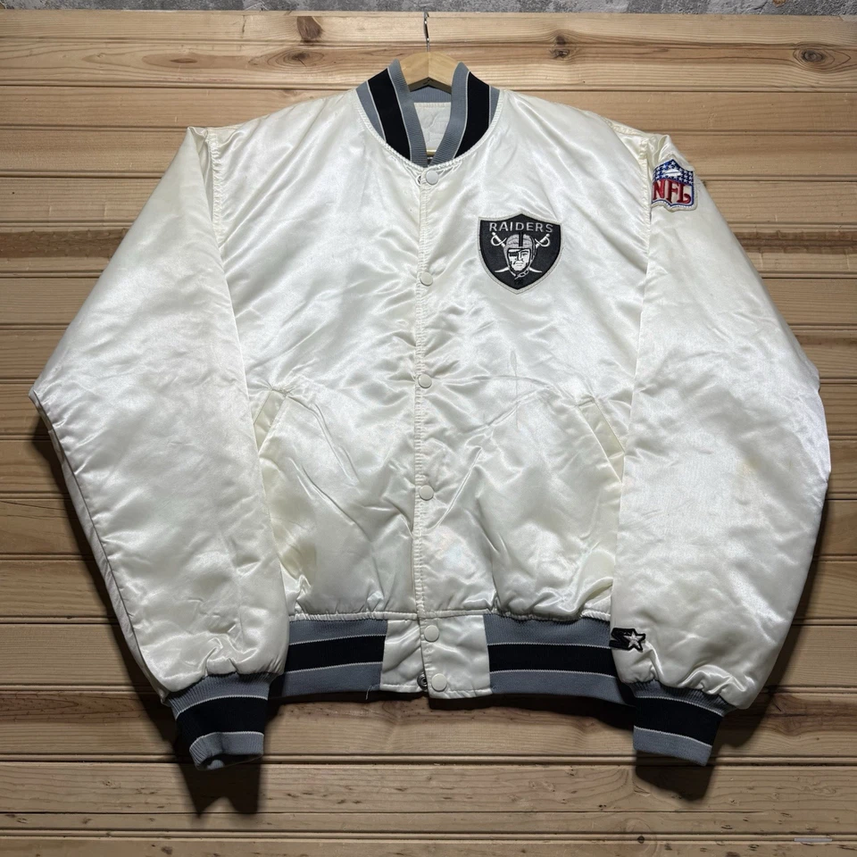 Jaqueta de cetim vintage 90S Oakland Raiders NFL Football Starter Pro Line tamanho XL - Imagem 3 de 4