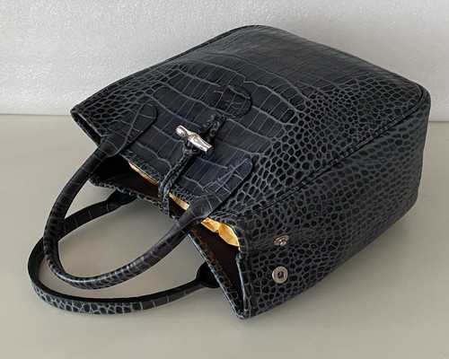 Longchamp Roseau Tasche Leder in Kroko-Optik, Farbe: Grau-Blau - Bild 6 von 17