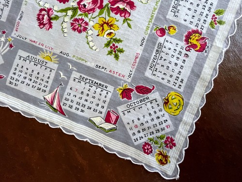 Vintage 1959 Monatskalender Jahr Taschentuch mit Weihnachtsgrafiken Blumen Baumwolle - Bild 5 von 7