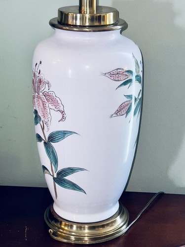 Vintage Paul Hanson Table Lamp 31-1/2” Asian Ginger Jar Style Porcelain Floral - Picture 9 of 13