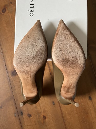 CELINE Stiletto Corte Donna | Pelle Piena Made In Italy | Taupe Oliva | 37,5 - Foto 12 di 12