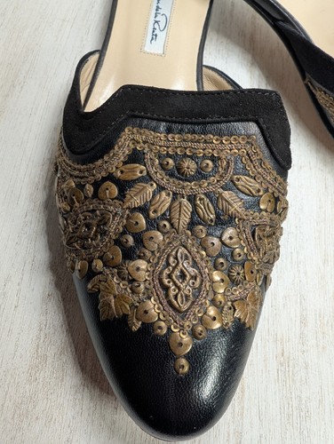 Oscar De La Renta Leather Embroidered Spanish Mules, Rare find. Size 37 US 6.5 - Picture 2 of 8