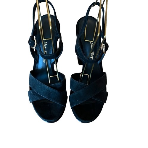Ferragamo Sonya Wildleder Plateau Knöchelriemen Criss Cross High Heel Sandalen NEU 8,5 - Bild 3 von 10