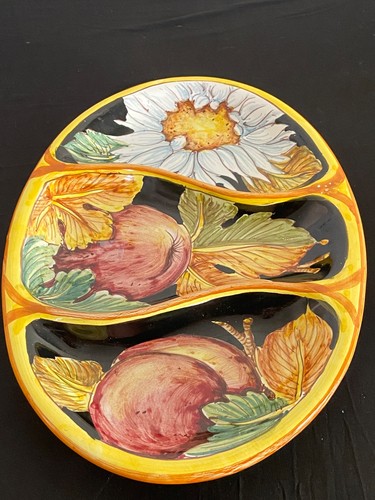 Hand Painted Italian Ceramic "Fruit on Black" Oval Platter by Caramiche Bellocci - Picture 1 of 2