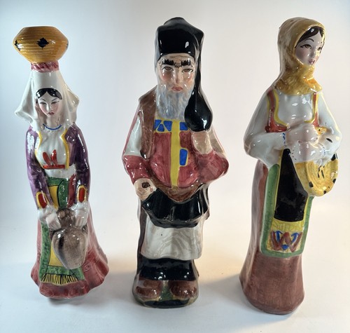Set 3 F. Mol Cagliari italienische Keramik Figur Flaschen Sardinien 50er Jahre Handbemalt - Bild 1 von 24