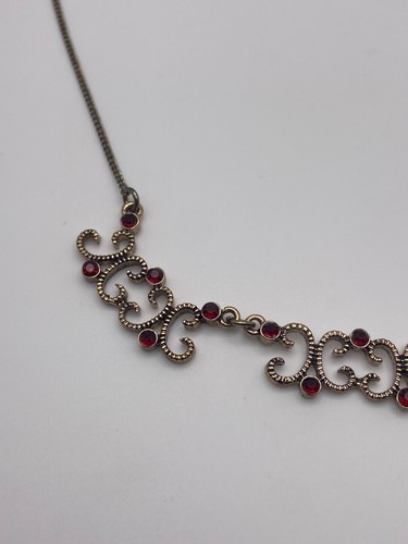 Jugendstil/Deko Stil rote Strass elegante goldfarbene Wirbel Trachten Halskette - Bild 6 von 11