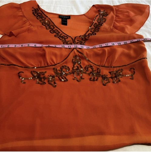 Women’s Size 18/20 Blouse Lane Bryant Short Flutter Sleeve Semi Sheer Sequined - Picture 4 of 6