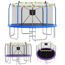 14ft Outdoor Trampoline with LED Lights and Basketball Hoop for Kids  Adults