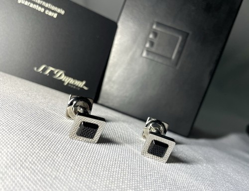 Duty Free Auth beautiful S.T.Dupont 2way Cufflinks Reversible Shell Black silver - Picture 4 of 19
