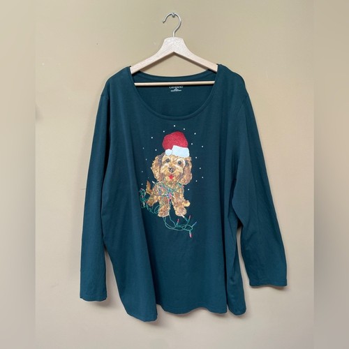 Catherines Damen Weihnachten Welpe Hund Shirt Top 2X 22W 24W grün Glitzer T-Shirt - Bild 1 von 10