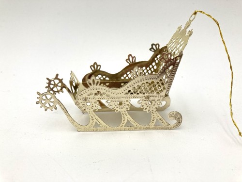 Die Cut Metal Ornaments 3D Christmas Vehicles Gold Tone Vtg Set Of 12 In Box - Picture 8 of 24