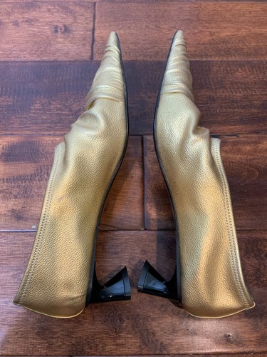 Stella McCartney Gold Elsa Ruched Pointed Toe Kitten Heel Pumps Heels, Size 41 - Picture 6 of 7