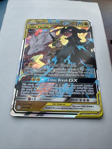 2019 Pokemon Sun & Moon Cosmic Eclipse Reshiram & Zekrom GX 157/236 - NM - Picture 2 of 4