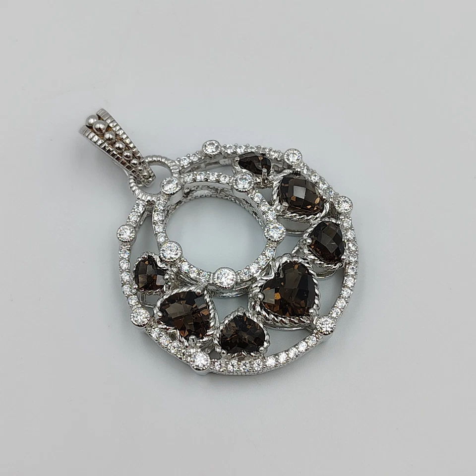 QVC Judith Ripka Plata de Ley 925 Cuarzo Ahumado y Circonita Circonita Redonda Colgante Potenciador Foto 3 de 4