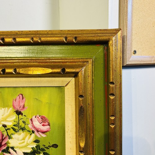 Dipinto olio floreale originale d'epoca incorniciato e firmato - Foto 5 di 10