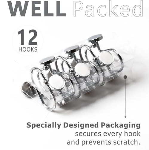 Chrome Shower Curtain Hooks Rings: Silver Round Button Design Heavy Sliver - Picture 6 of 7