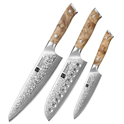 XINZUO 3PC Damascus Steel Knife Set Chef Santoku Utility 67 Layer Wood Handle