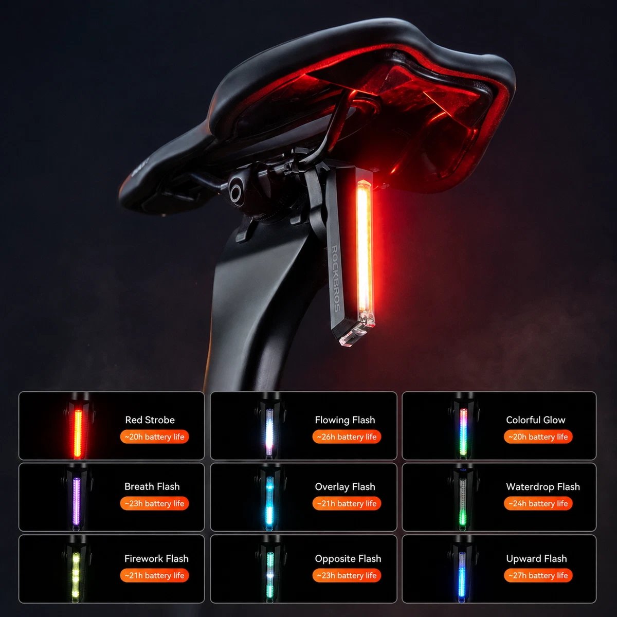 ROCKBROS 2-Pack Bike Rear Lights USB-C Rechargeable Waterproof LED Taillights
