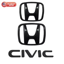 3PCS Fit For HONDA Civic 2006-2015 Front & Rear Emblem H CIVIC Badge Black