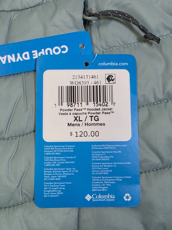 Columbia Powder Pass Hooded Jacket Men’s XL Blue Yellow Omni-Shield New - Image 4 of 4