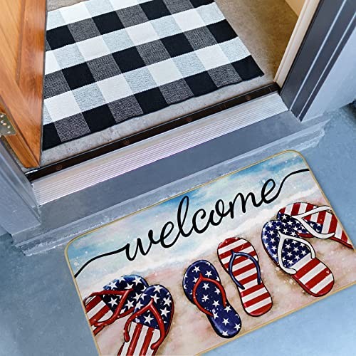Patriotic Welcome Doormat Summer Beach American Flag Slippers Front Door Mat - Picture 3 of 8