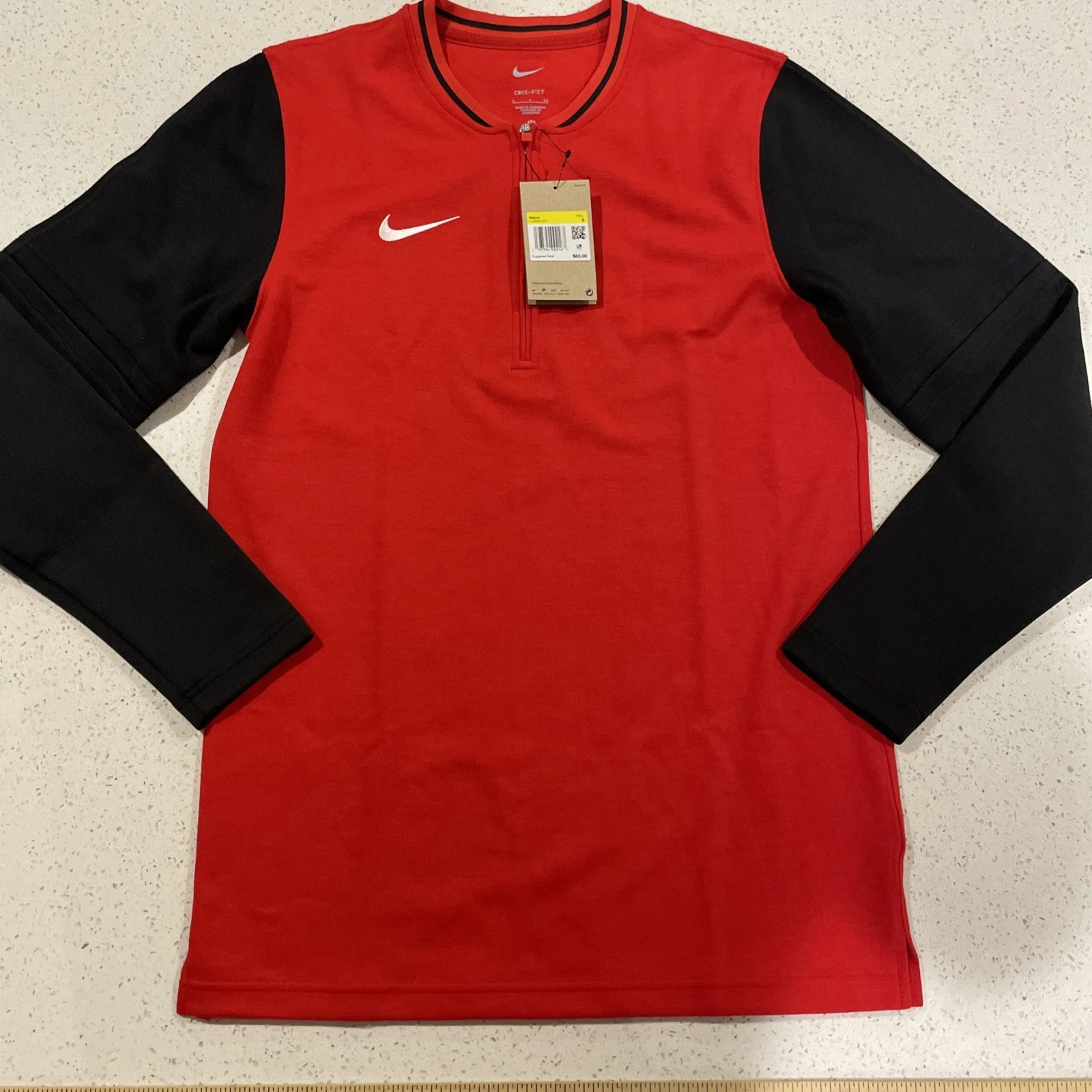 Nike Shirt Men Sz S Black Red Dri Fit 1/2 Zip Raglan Long Sleeve FJ9549-657 (C7)