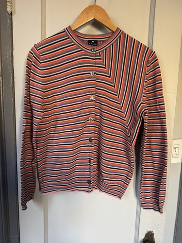 Paul Smith P.S. Women Stripe  100% Cotton Cardigan sweater Size L Used