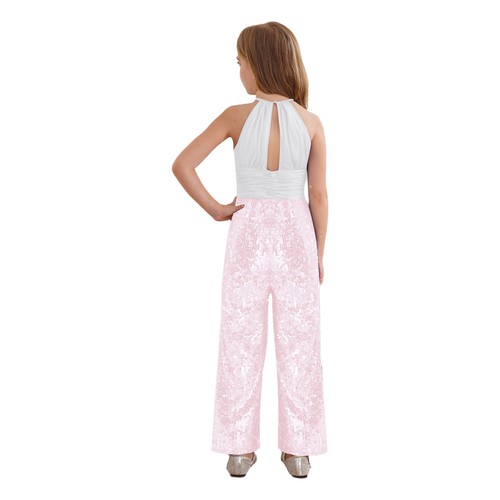 Kids Girls Sequin Jumpsuit Sequins Wide Leg Pant Romper Sparkly Dressy Outfits - Picture 13 of 97