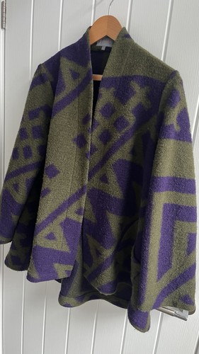 Sahara Jacke Small Medium Grün Lila Geometrisches Muster Wollmischung Mantel - Bild 3 von 8