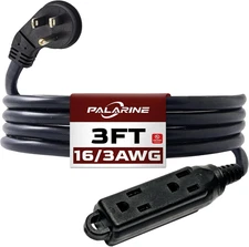 Heavy Duty 3-Outlet Indoor Power Strip with Flat Plug, 16 Gauge, 3 Ft Black