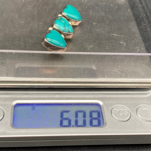 Vintage Platero Navajo Native Turquoise Heart Sterling Silver Brooch Pin - Picture 3 of 11