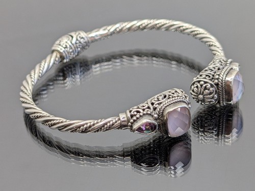 Rare Vtg Sarda Sterling Silver Moonstones Cable Hinge Cuff Bracelet - 6 3/4" - Picture 17 of 19
