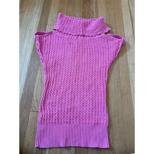 VTG DKNY JEANS XS Pink Sleeveless Turtleneck Sweater Vest crochet 90’s Y2K - Photo 3/7