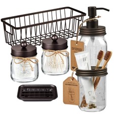 6Pcs Mason Jars Bathroom Accessories Set Complete - Toothbrush Holder, Lotion...
