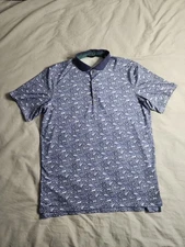Greyson Animal Print Polo Golf Shirt Mens Size Medium Blue White Lightweight NEW