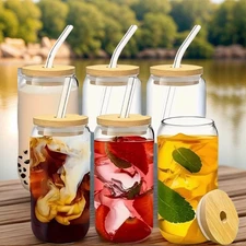 Glass Cups with Straw Set of 6 – Perfect for Iced Coffee, Tea & Refreshing Drink