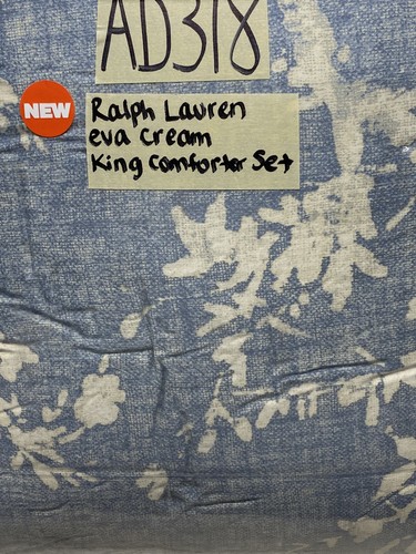 Ralph Lauren Eva Cream King Comforter 3pc Set Cream /Blue - Picture 5 of 6