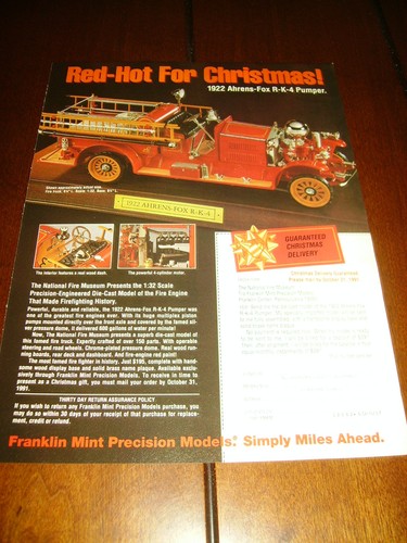 1922 AHRENS FOX FIRE TRUCK R-K-4 PUMPER FRANKLIN MINT ORIGINAL 1991 AD - Picture 3 of 3