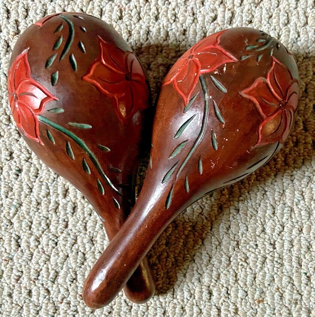 Vintage Maracas Set of 2 Wood Percussion Music Shakers Hand Crafted
