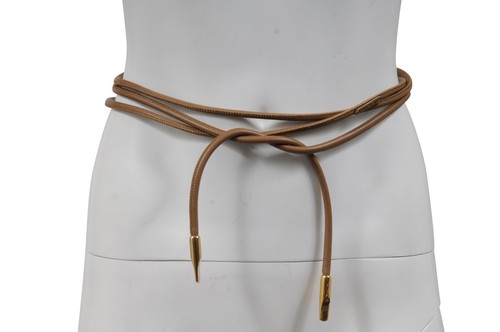Salvatore Ferragamo Women Brown Leather Rope String Waist Belt Gold Hardware - Picture 2 of 9