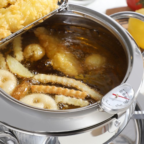 Stainless Steel Deep Fryer Pot with Lid Oil Drip Rack Thermometer for chips New - Picture 5 of 12