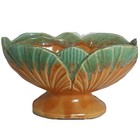 New ListingVintage 8" Oval Footed Planter Green & Orange Scalloped Leaves - Made in the Usa