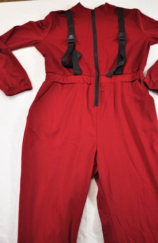 women's burgundy knit jumpsuit romper size medium long sleeves elastic hem - Picture 8 of 13