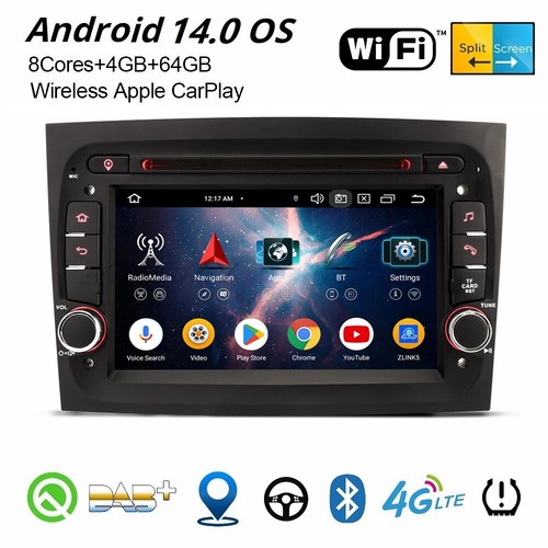 8-Kern 64GB Android 14 DAB+ Autoradio GPS Carplay CD CANbus FIAT Doblo 2015-2022