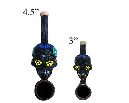 Set mini piccole pipe da fumo tabacco fatto a mano teschio zucchero nero giorno dei morti - Foto 2 di 3