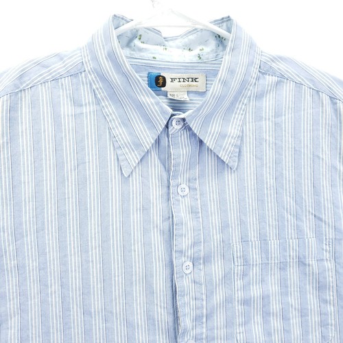 Fink Clothing Shirt Mens Large Blue White Striped Cotton Long Sleeve Button-Up - Picture 3 of 10