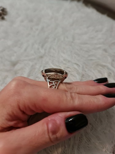 Natural Large Smoky Topaz In Sterling Silver Cocktail Ring. Size M1/2. - Picture 8 of 11