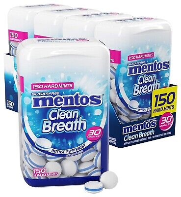 Mentos Clean Breath Sugarfree Hard Mint, 150pc, Intense Peppermint (Pack of 4...