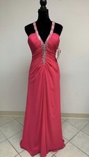 Sz 12 Pink Beaded Open Back Prom Party Homecoming Pageant Formal Gown Dress NWT